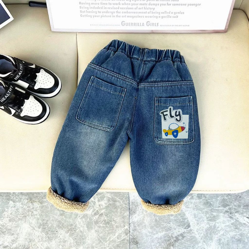 儿童裤子冬季羊羔绒2025新款长裤宝宝宽松直筒牛仔裤男童休闲牛仔