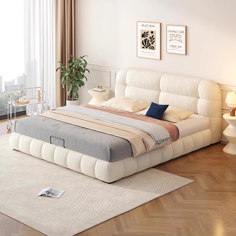 奶油风泡芙科技布高端大气主卧小户型1.8米双人床简约软包储物床