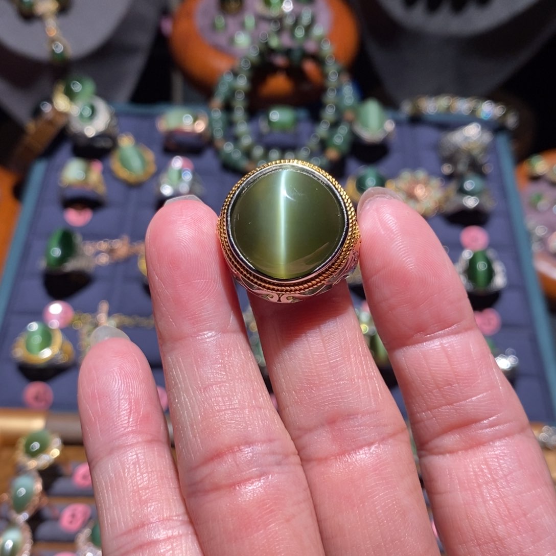 和田玉（碧玉）戒指银S925镶嵌