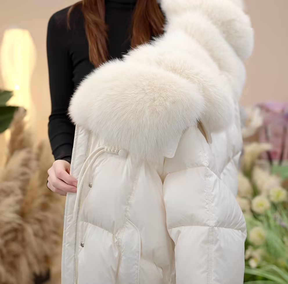 【JY】白色洋气时尚百搭保暖纯色冬季女款保暖大毛领