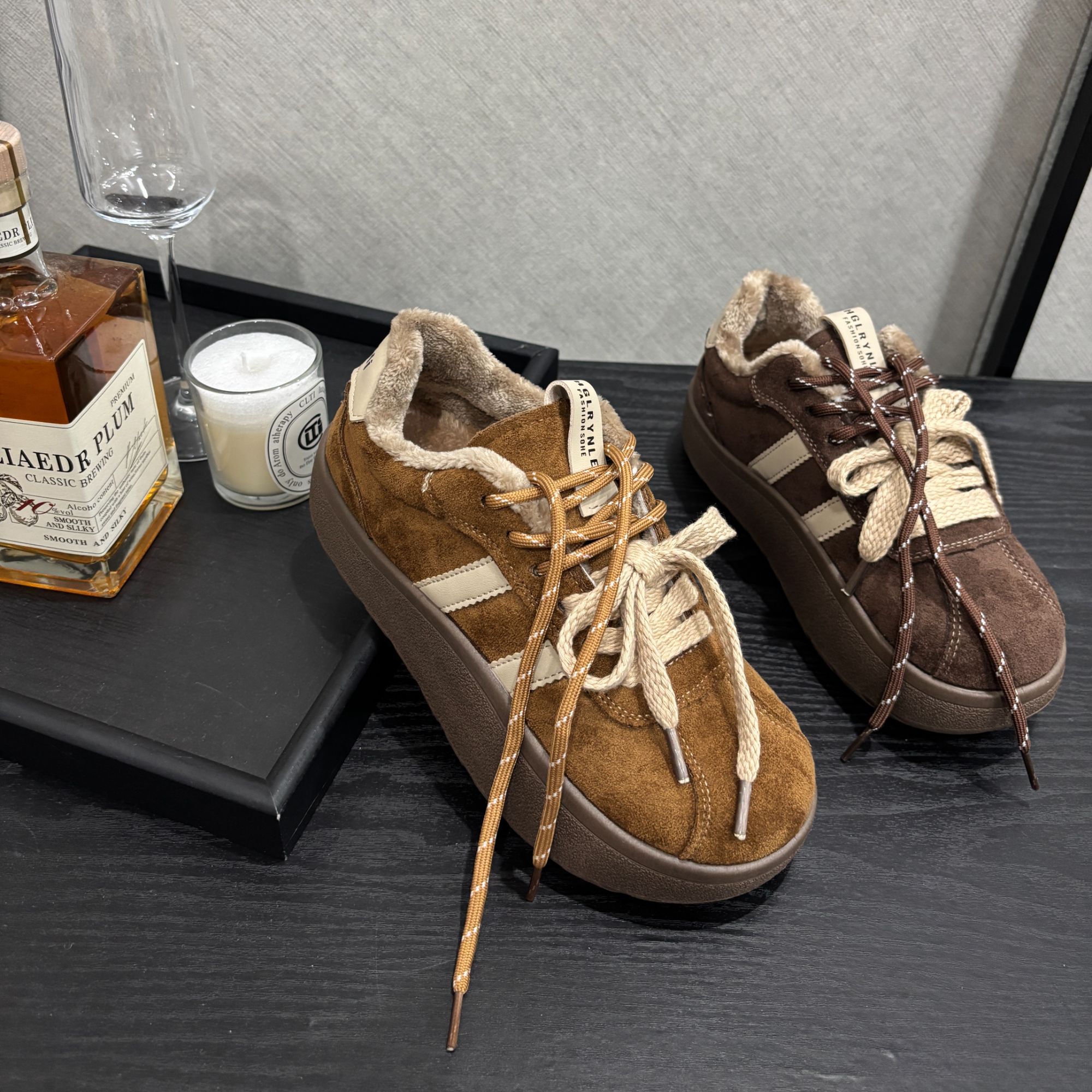 加绒保暖德训鞋女2025新款秋冬季爆款棉鞋厚底增高休闲鞋百搭板鞋