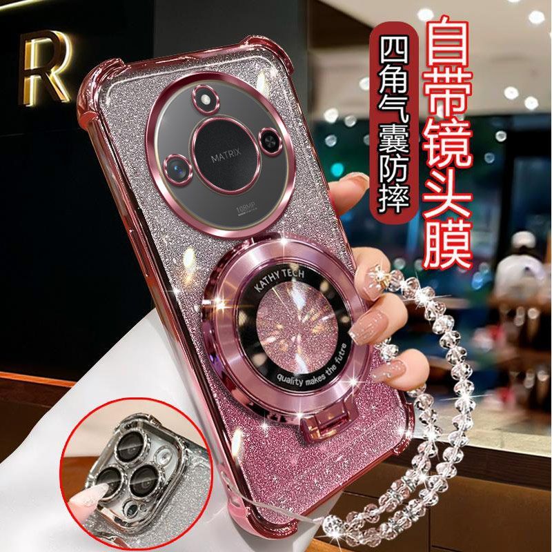 气囊防摔荣耀X60手机壳BRCAN00高质量镜头全包闪粉CD支架轻奢女款