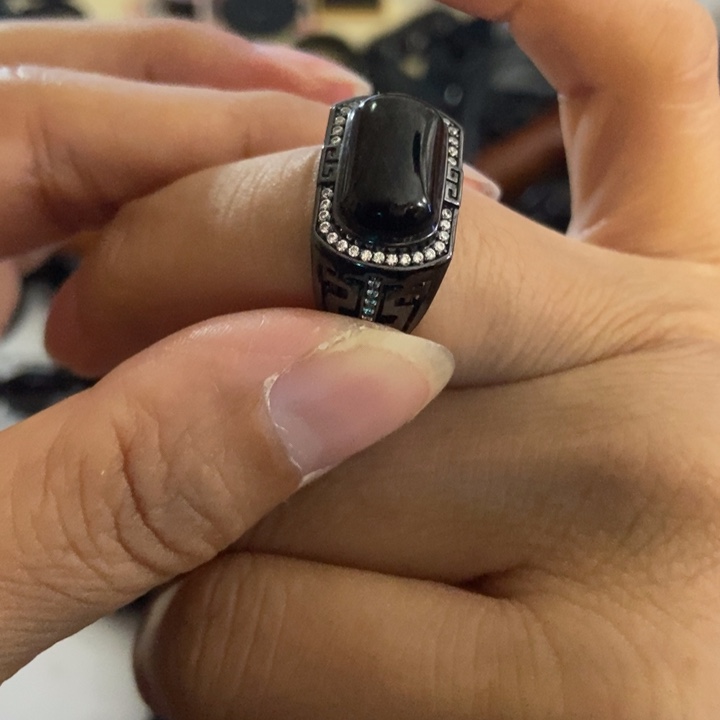 翡翠银S925镶嵌戒指墨翠