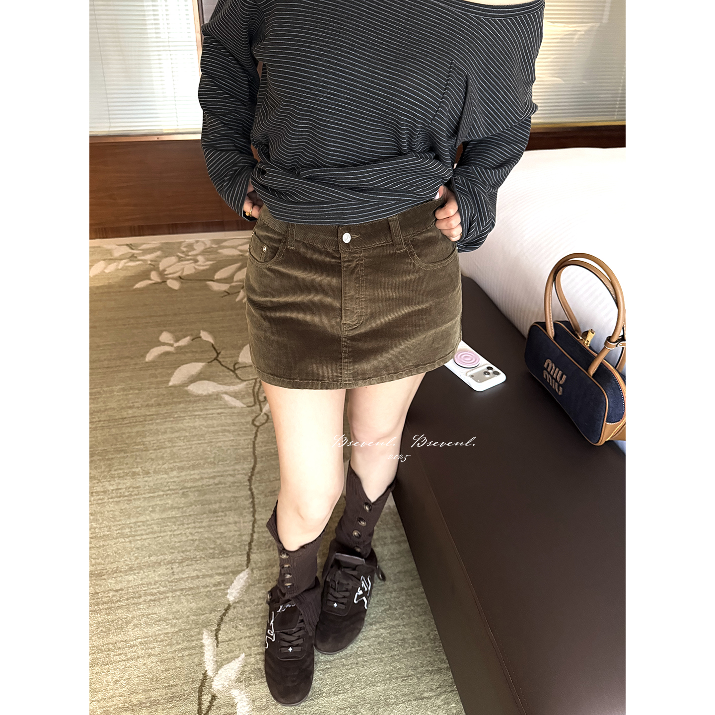 黑泽玄七“Shimmer琥珀半裙"秋冬微A线条高克重灯芯绒带裙裤半裙