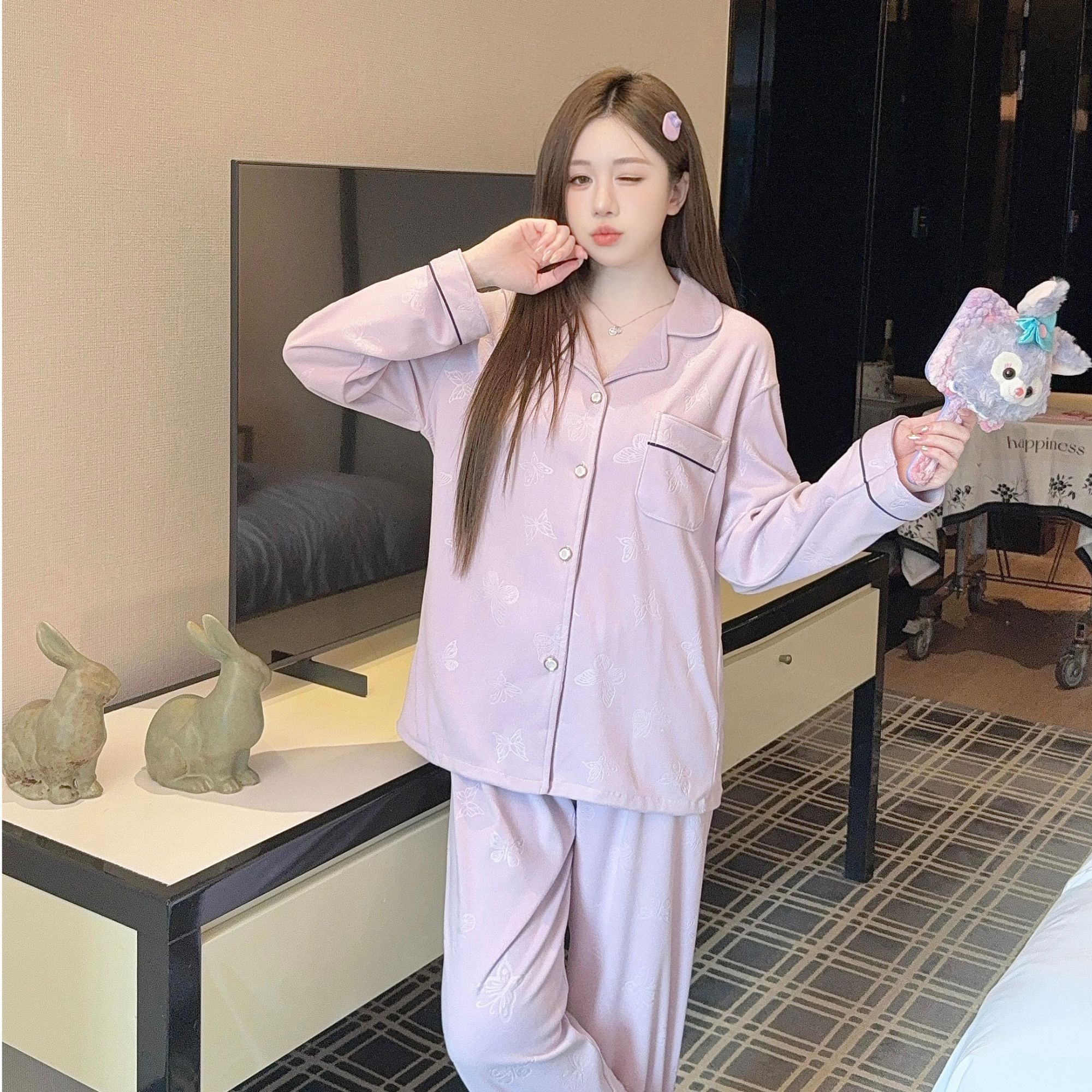 1号【石墨烯德绒】睡衣女保暖加厚防静电女士春秋冬家居服套装