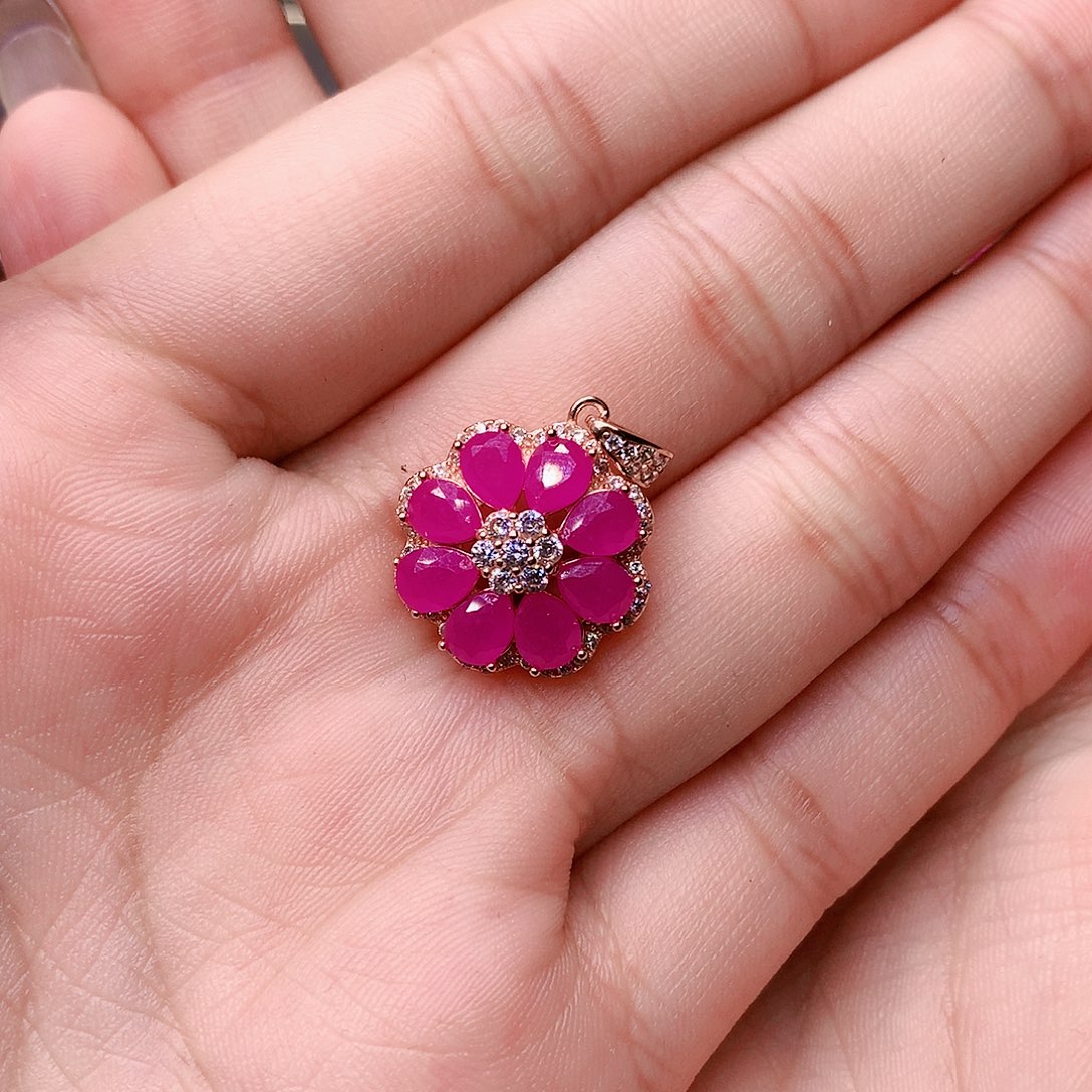 红宝石颈饰银S925镶嵌