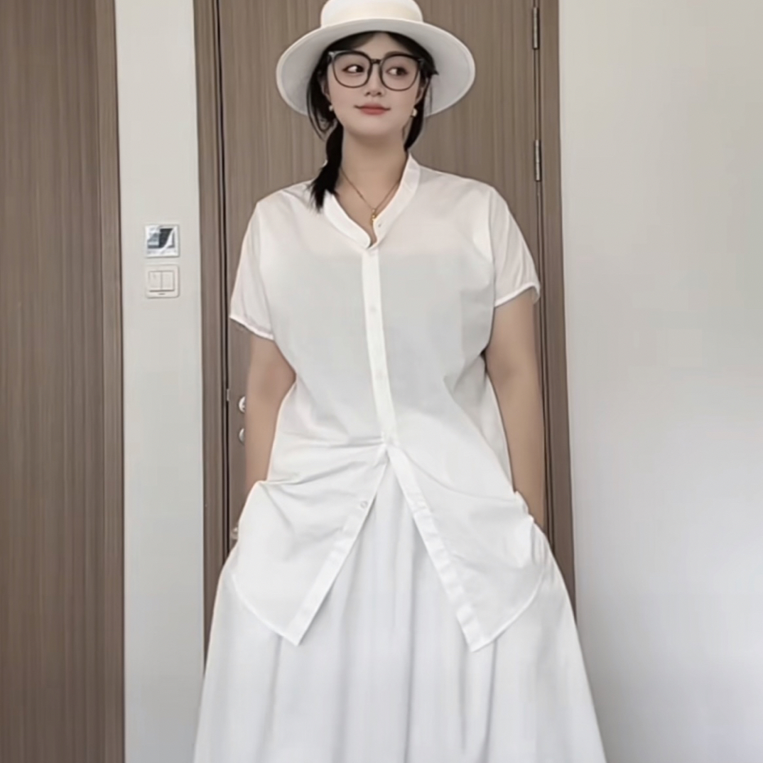 【DGR】大码微胖“临风明夏”高级感气质百搭衬衫半裙套装YY001