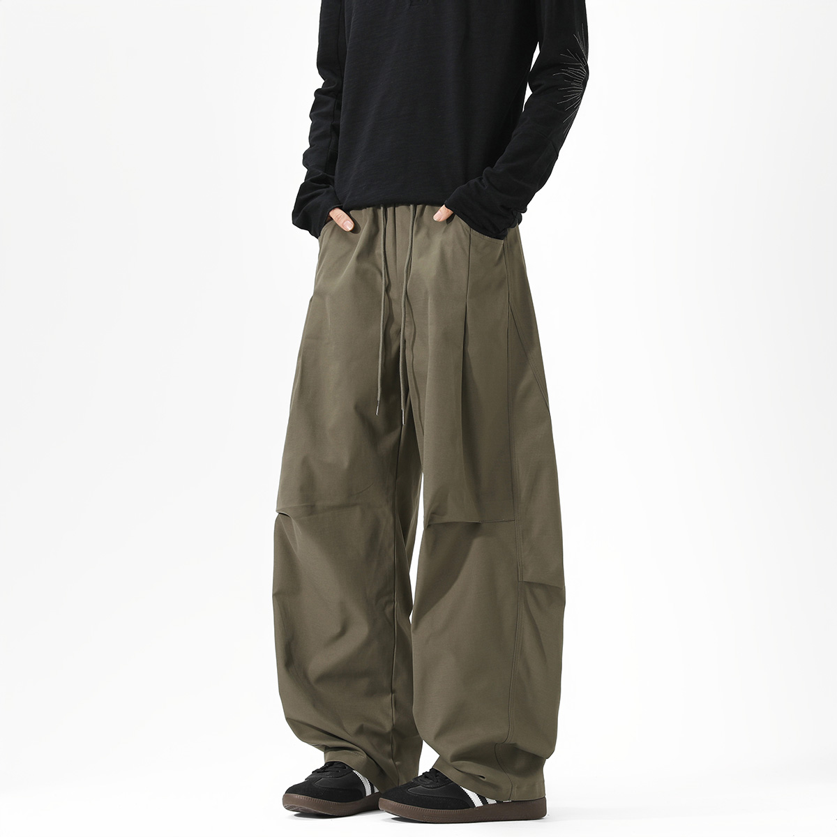 2025爆款工装风香蕉裤褶皱宽松百搭男女机能风美式高街潮流弯刀裤