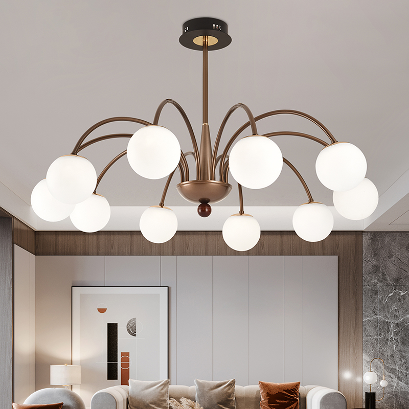 法式复古吊灯 客厅大厅2025新款餐厅吊灯高端玻璃中山灯具魔豆灯