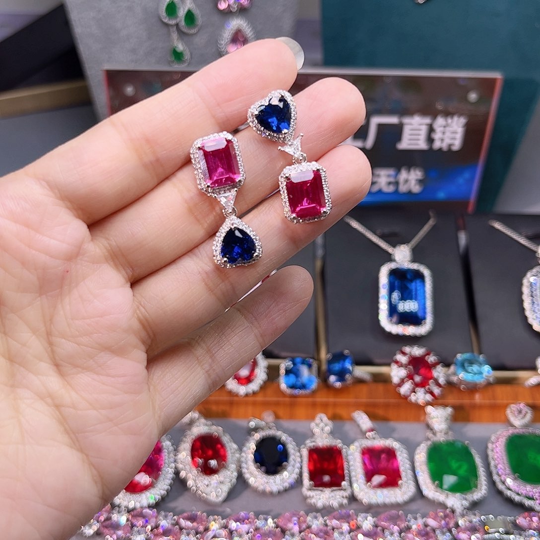 耳饰蓝宝石银S925镶嵌t z 75
