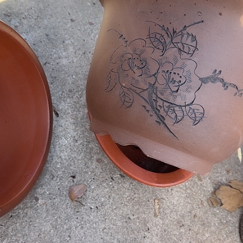 紫砂紫砂花盆平角金钟30