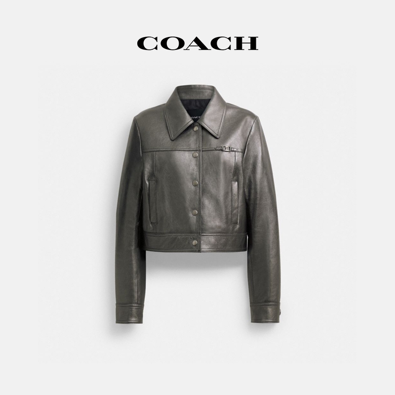 COACH/蔻驰 金属光泽HERITAGE经典标志紧身夹克