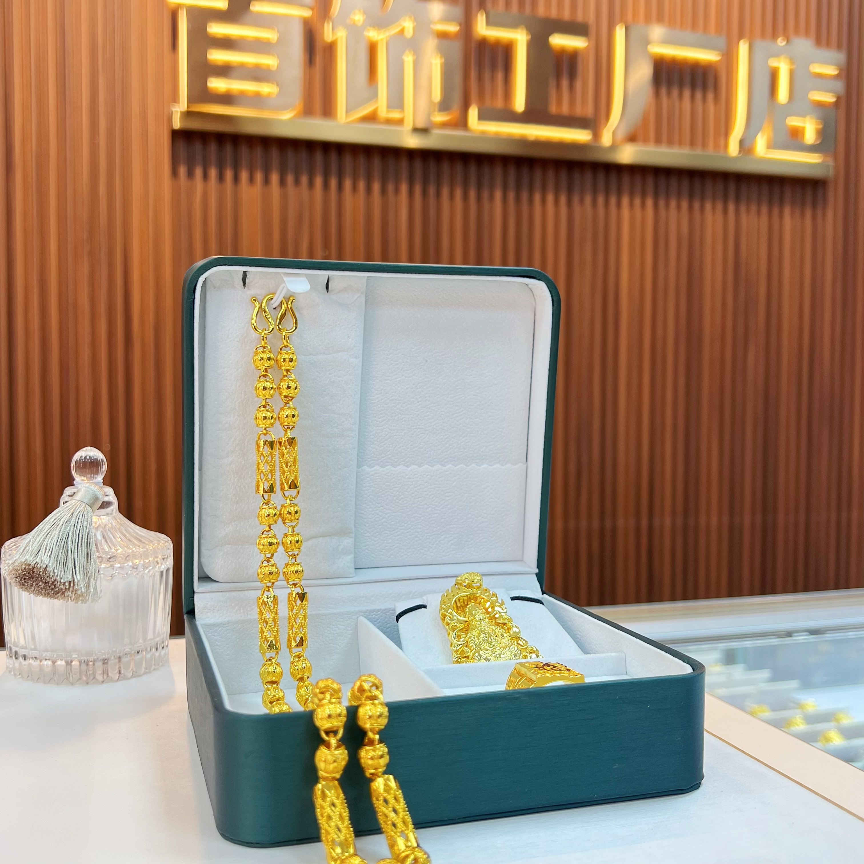 合金项链 2024款竹节镂空项链三件套（项链+吊牌+戒指）