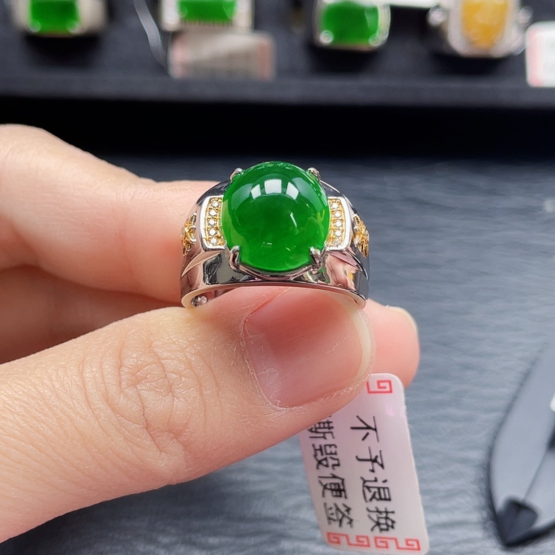 翡翠戒指银S925镶嵌天然a货翡翠2901