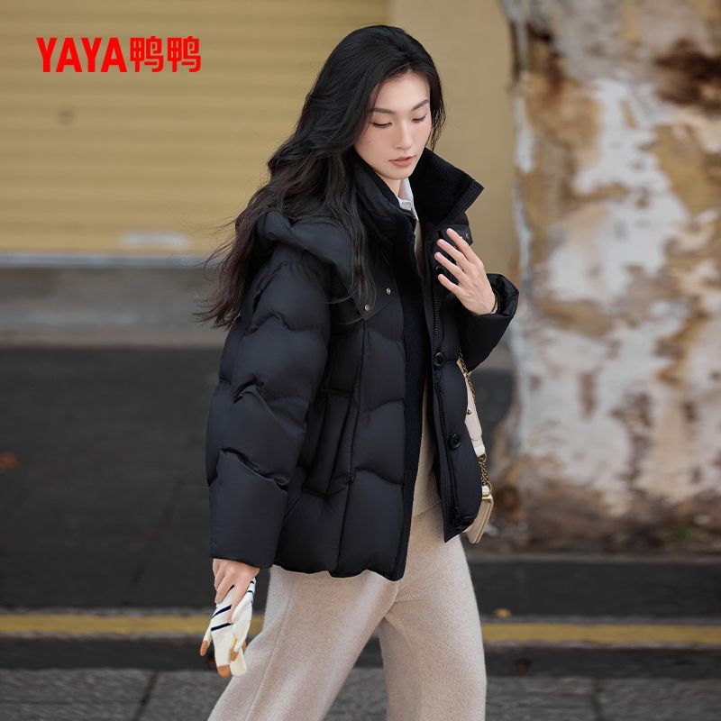 鸭鸭加厚羽绒服女2025冬季新款立领连帽90鸭绒保暖YE5B603805L
