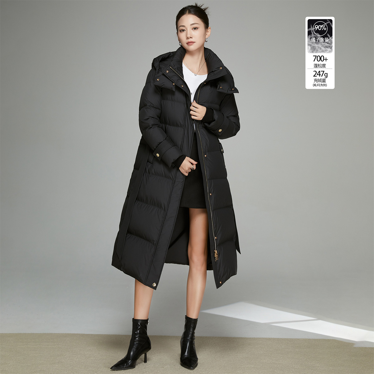 白鸭绒女士冬季泡芙云朵长款羽绒服连帽冬季JA618