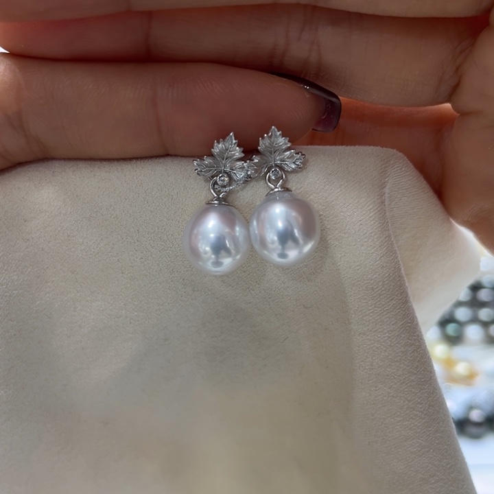 海水珍珠耳饰银S925镶嵌