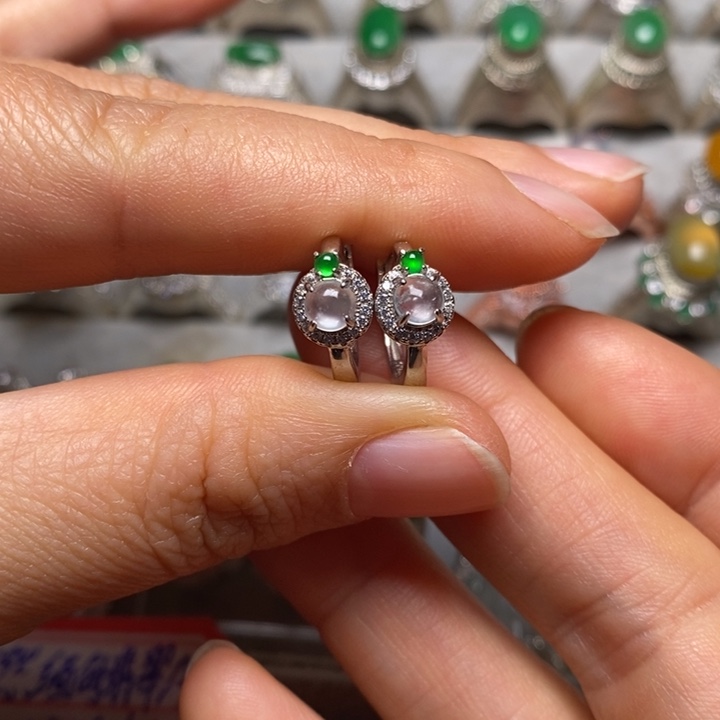 翡翠耳饰银S925镶嵌耳包