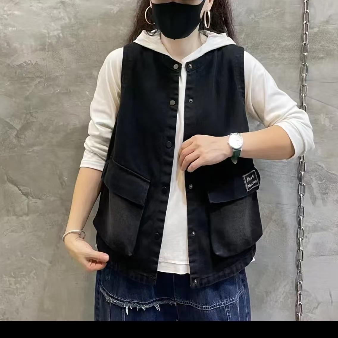 轻职风背心纯色常规马甲中老年女装牛仔工装薄款休闲