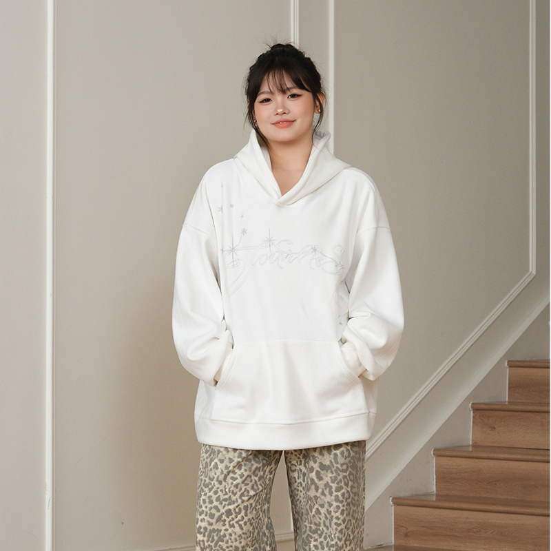 【涵胖胖】秋冬时尚温柔舒适百搭厚实刺绣绒绒连帽卫衣 SY8390【B】