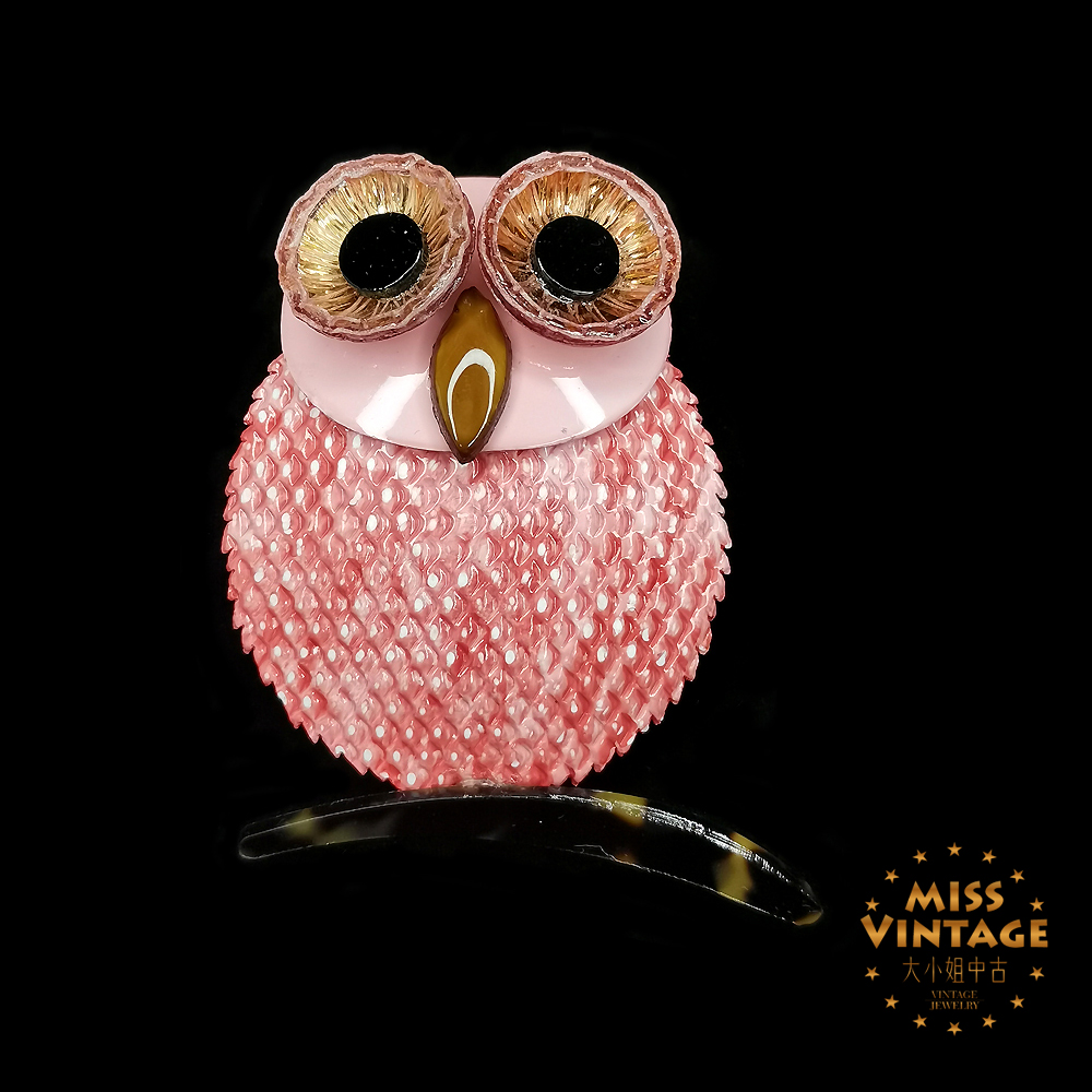 法国Cilea Paris手工定制桃粉猫头鹰胸针[1501223-023]
