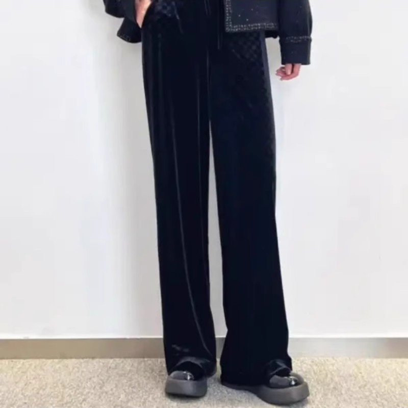 商场同款2025松紧腰棋盘格休闲直筒阔腿裤子5100586