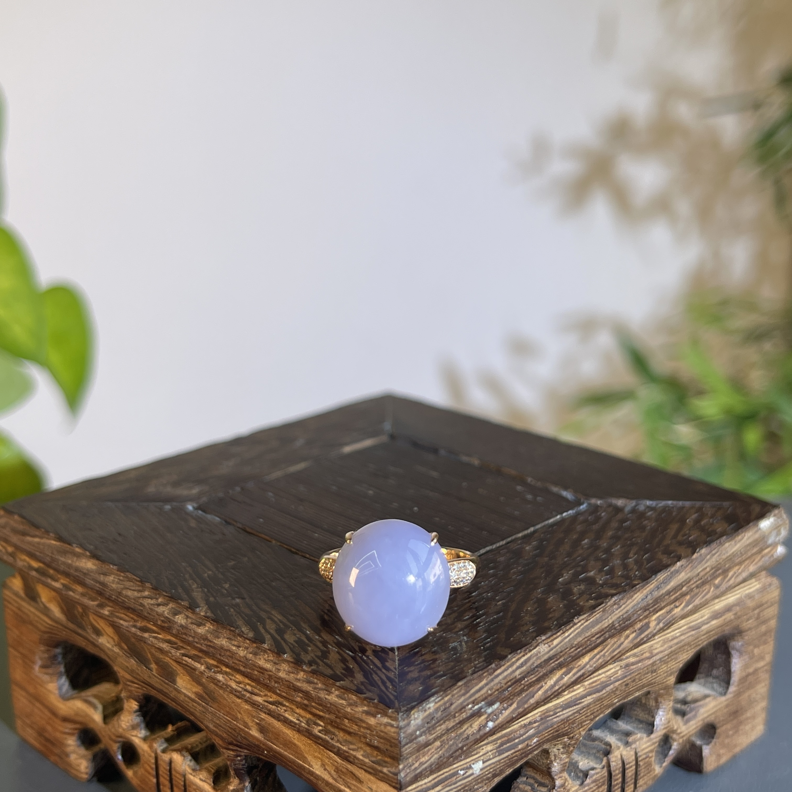 JTB19-236 天然缅甸翡翠A货 18K含钻镶嵌蛋面戒指14#