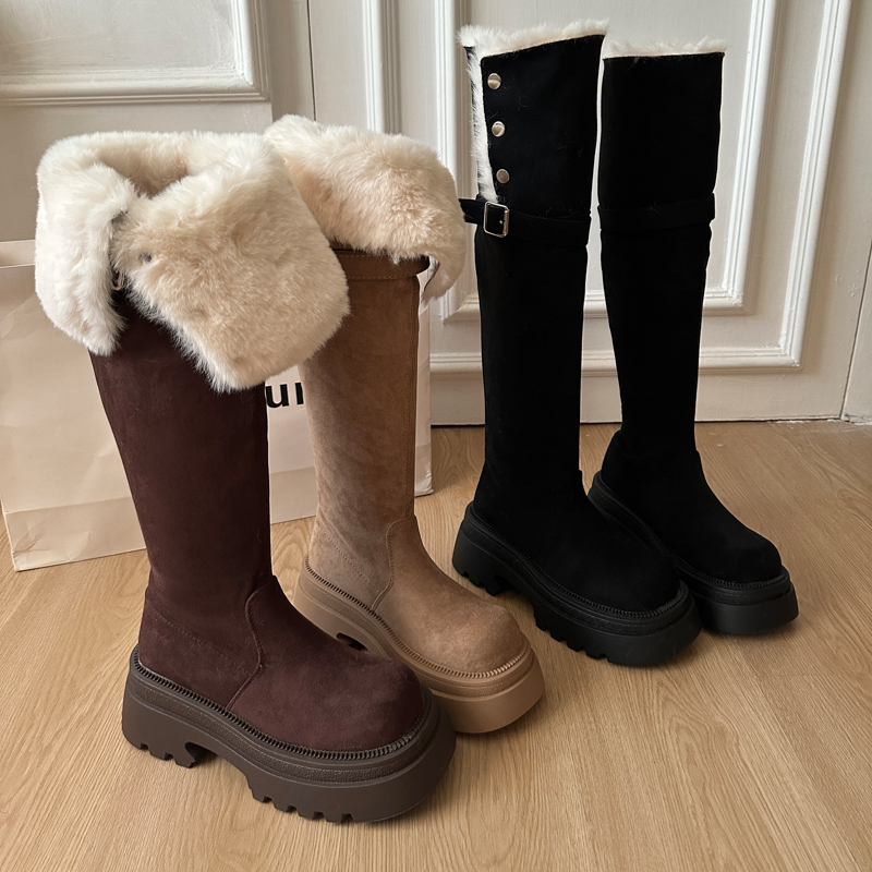OJRZ百搭厚底增高加绒长筒靴2025秋冬季新款长靴保暖时尚雪地靴