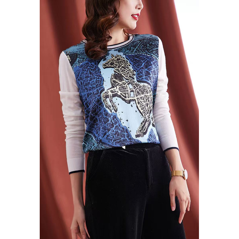 【清仓福利】AW 20328 地图马印花桑蚕丝重磅上衣