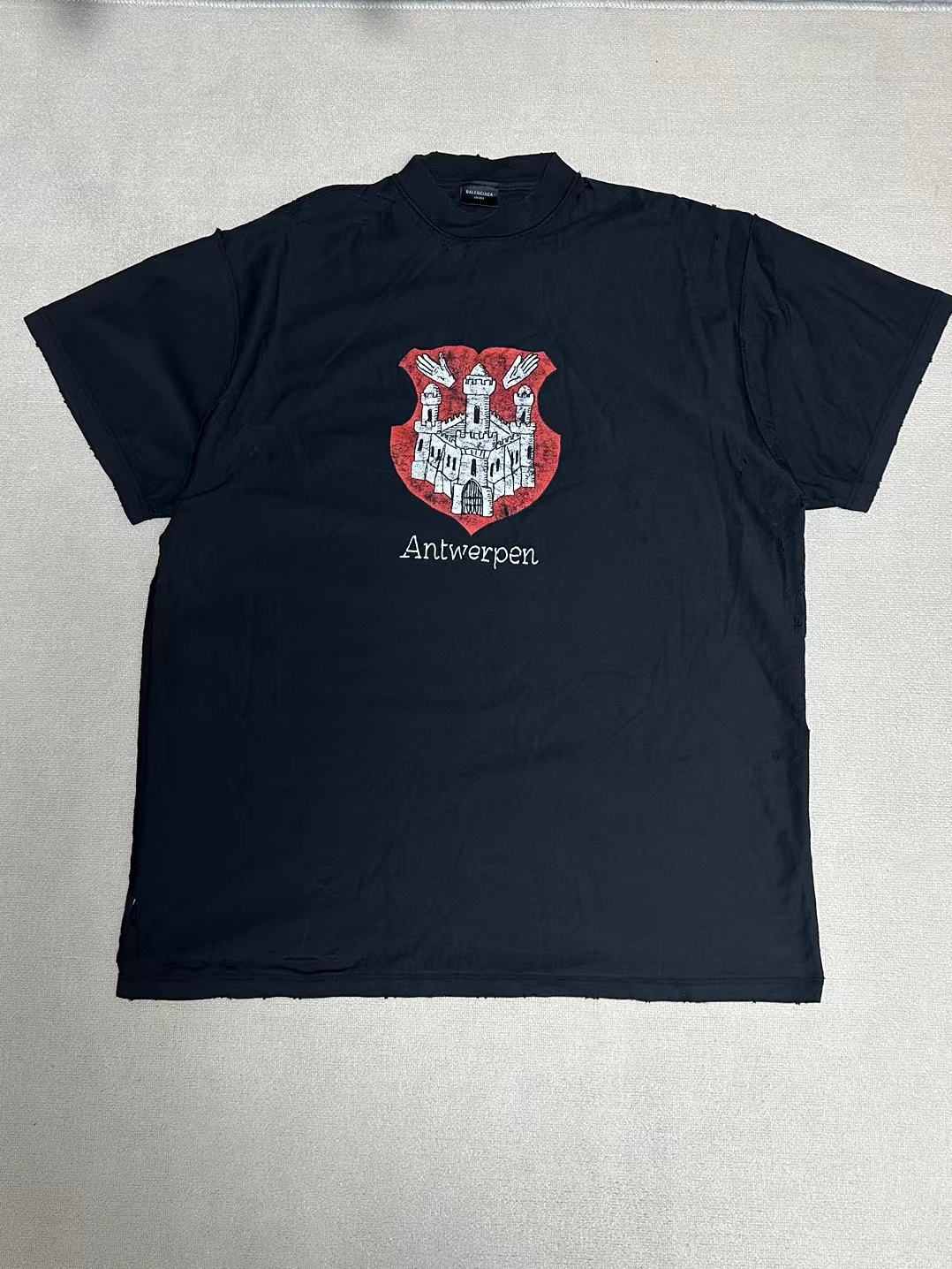 99新 Balenciaga/巴黎世家 4码 安特卫普宫殿印花做旧圆领短袖T恤