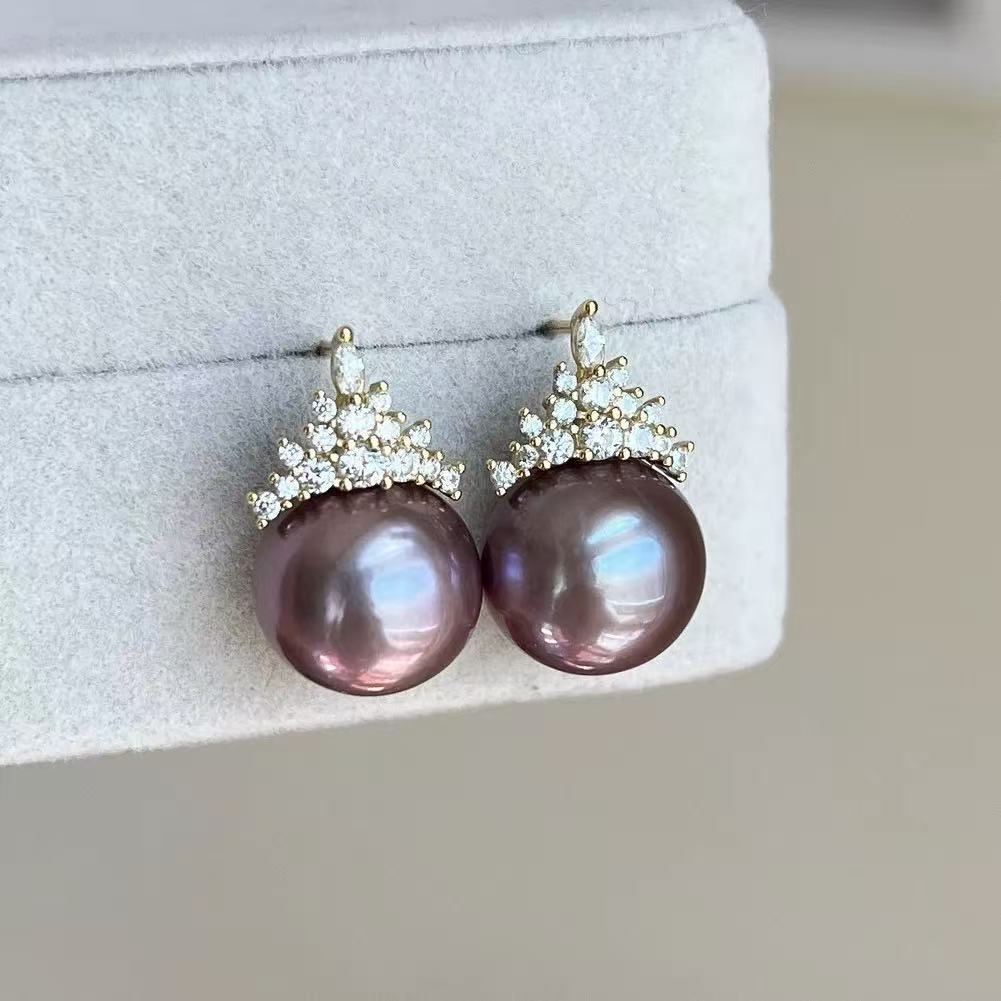 【韩雅珠宝】千金风大颗百搭紫色耳钉s9046