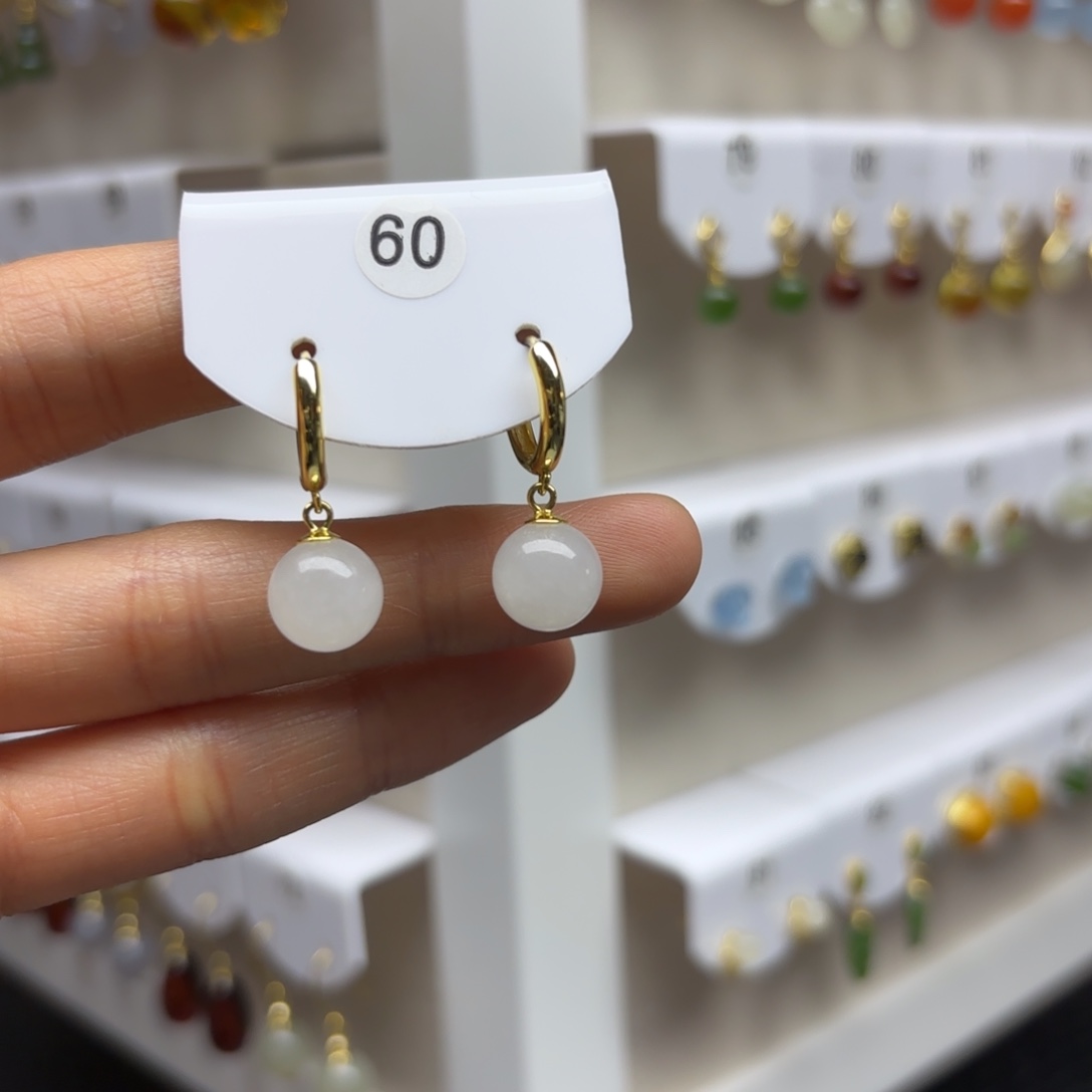 和田玉银S925镶嵌耳饰2