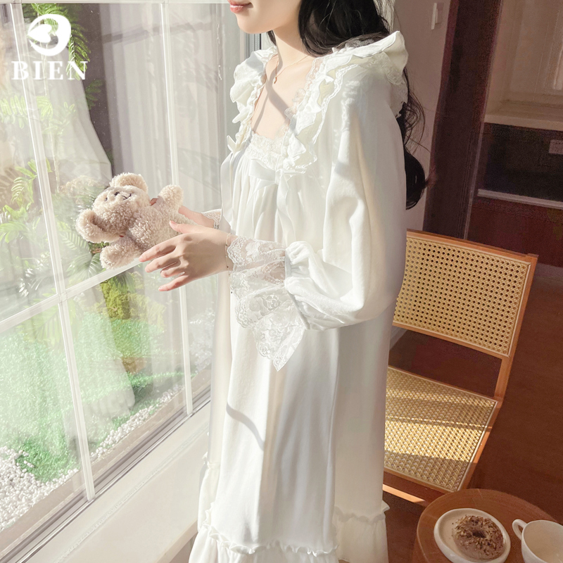 BIEN海岛绒睡裙女秋冬季宫廷公主风甜美可爱家居服薄款新款海岛绒
