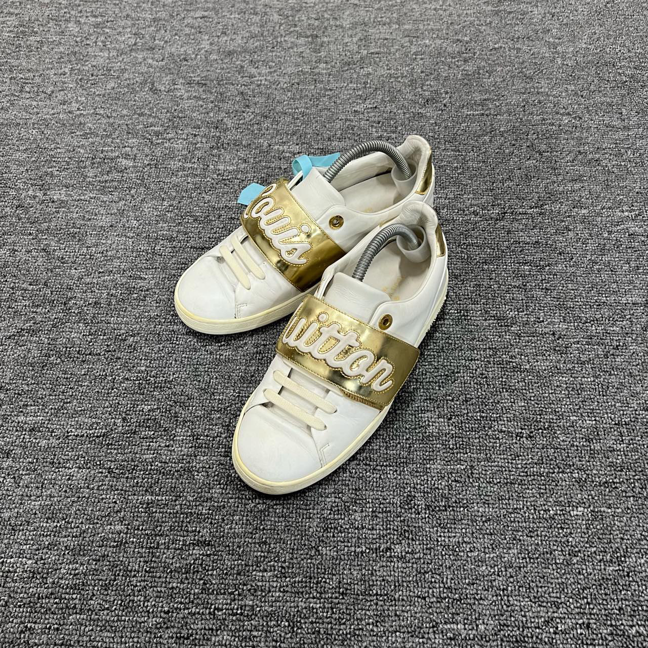 90新 LouisVuitton/路易威登 白金魔术贴字母logo板鞋 37码/无配