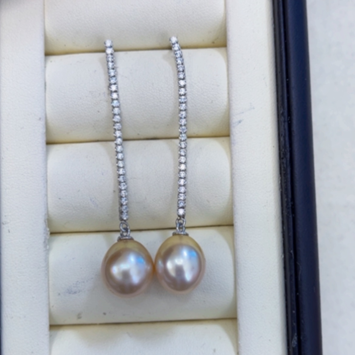 【闪购商品】海水珍珠耳饰银S925镶嵌香槟金色