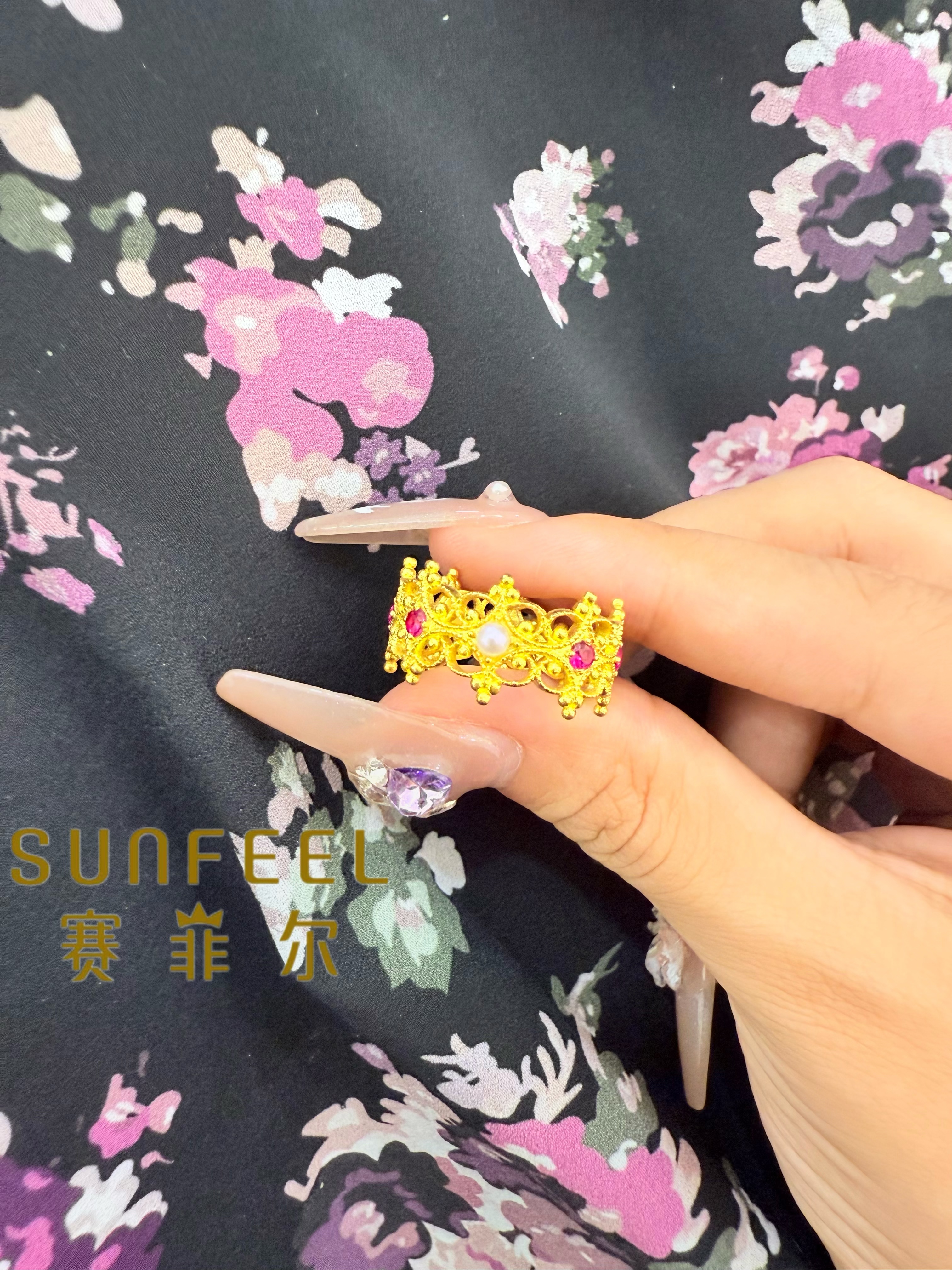 SUNFEEL/赛菲尔千足®古法花丝珍珠宝石戒指  秋季特惠