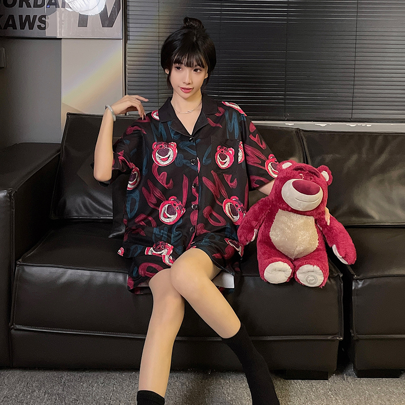 2025卡通韩版夏季新款网红睡衣女士居家服短袖短裤宽松薄款两件套