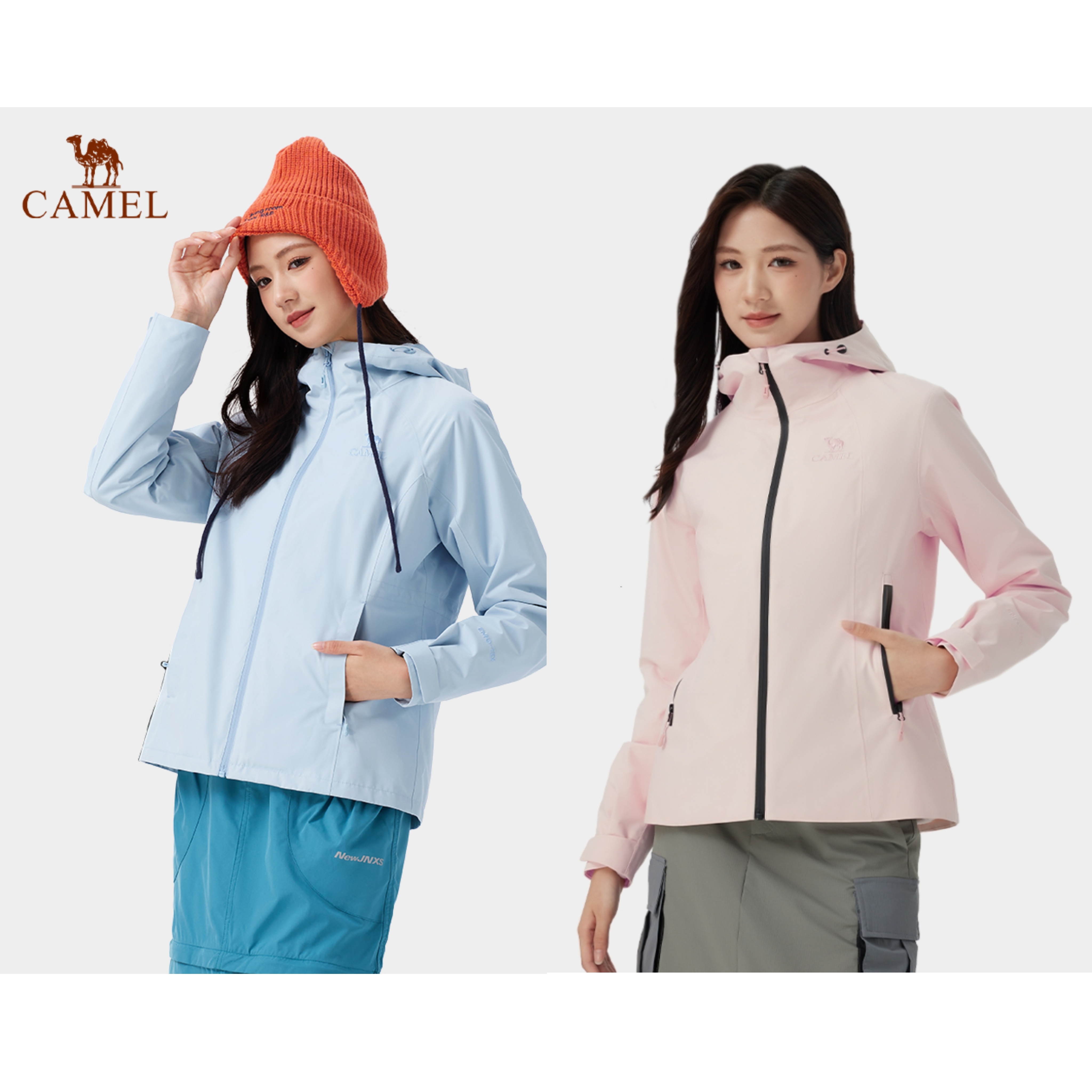 骆驼硬壳小蛮腰三合一修身冲锋衣女防暴雨防风25新款户外徒步外套