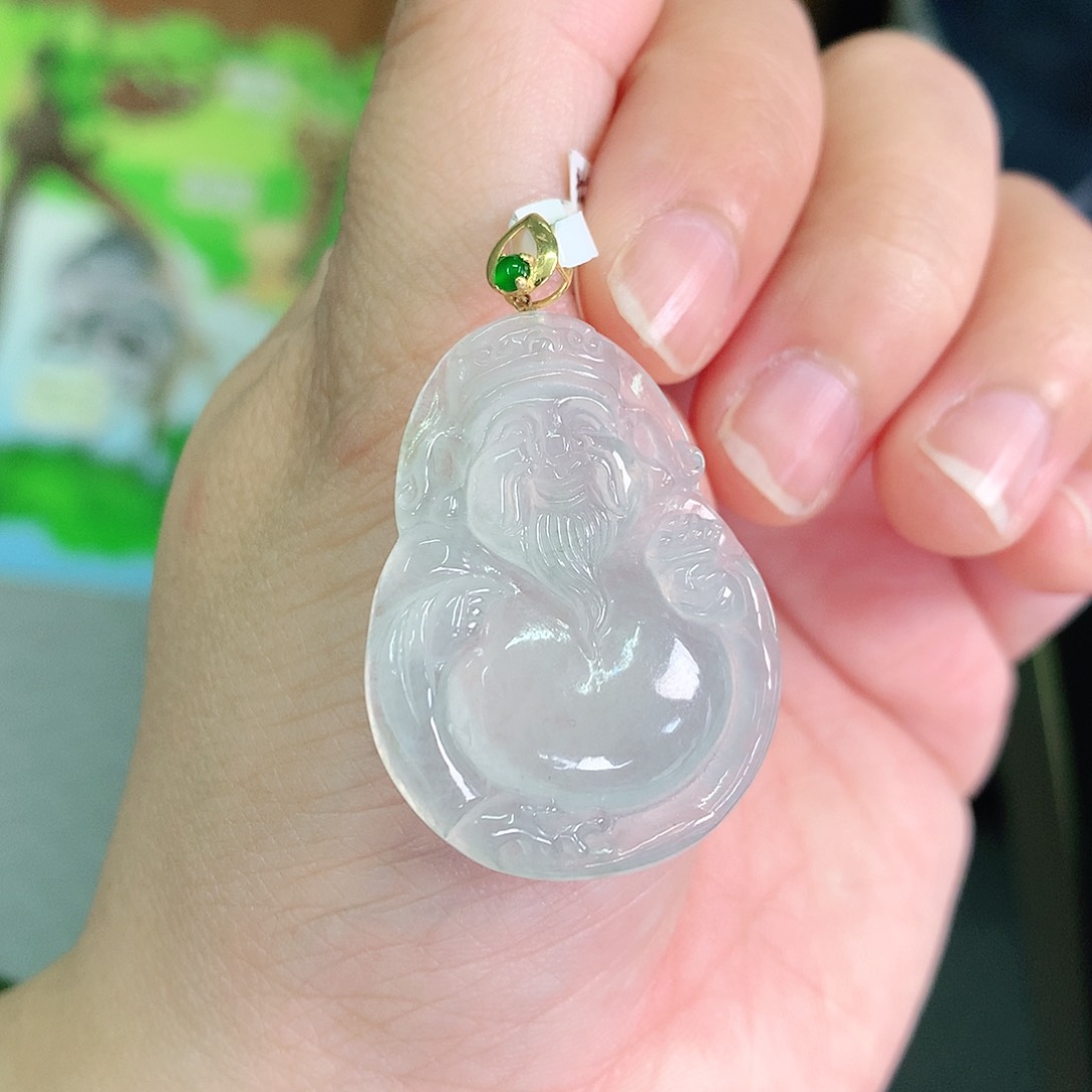 翡翠颈饰18K金镶嵌冰胶财神爷35*26*5.6