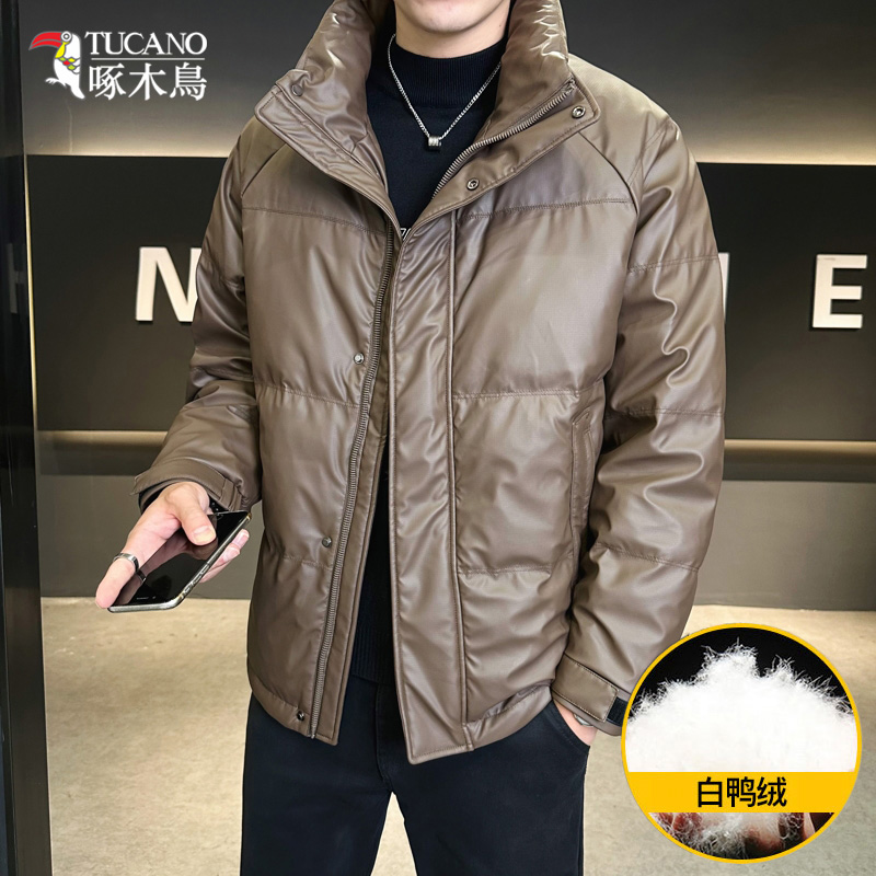 TUCANO/啄木鳥冬季潮流PU皮面立领羽绒服男加厚保暖鸭绒外套2342
