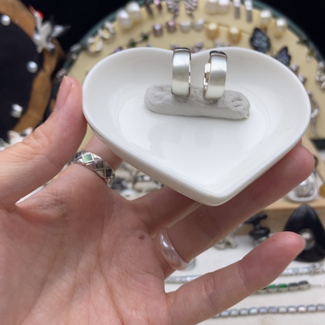 海水珍珠银S925镶嵌画框澳白珍珠耳扣