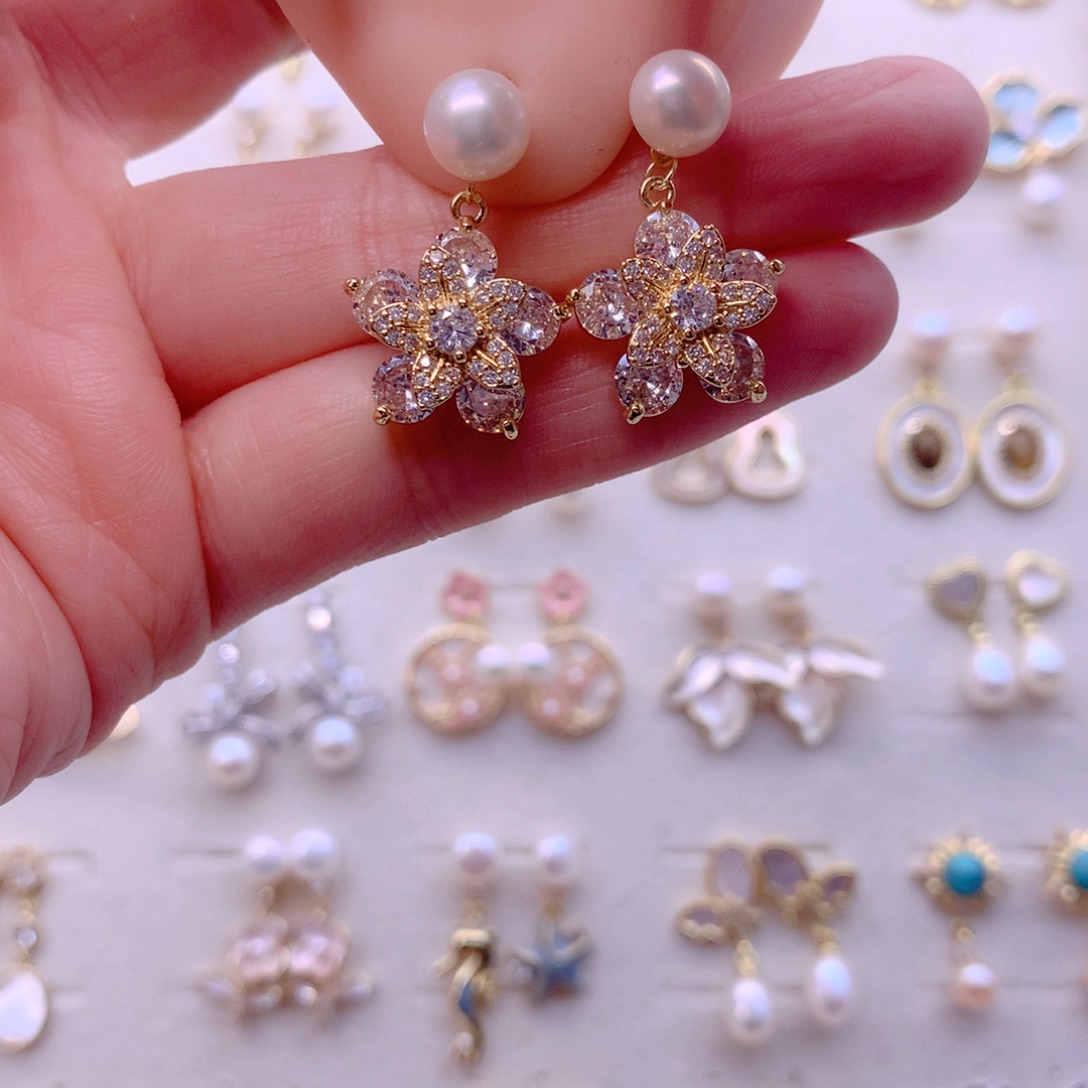 合金淡水珍珠耳饰