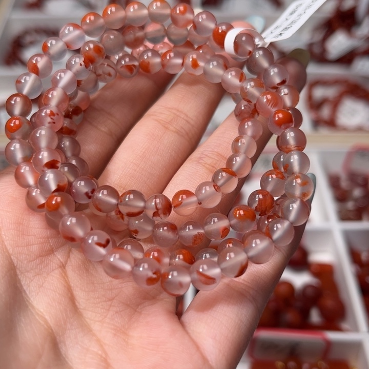 琥珀未镶嵌手链冰底飘花多圈6mm