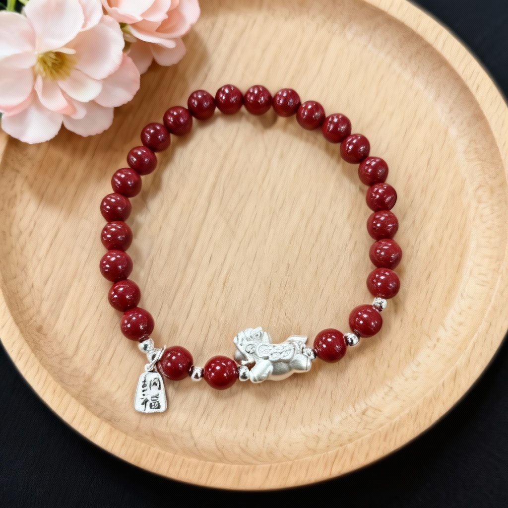 九乐 含辰砂工艺品6m钱币小马朱砂手串