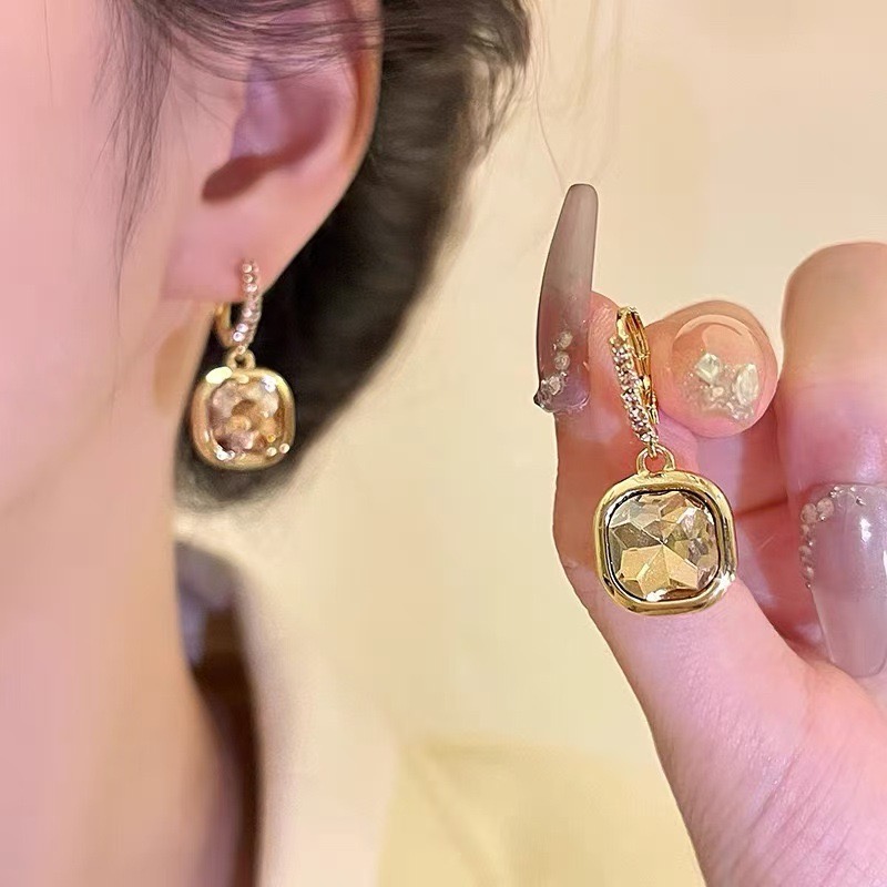 几何方形玻璃耳扣耳环修饰脸型百搭女耳饰XC956