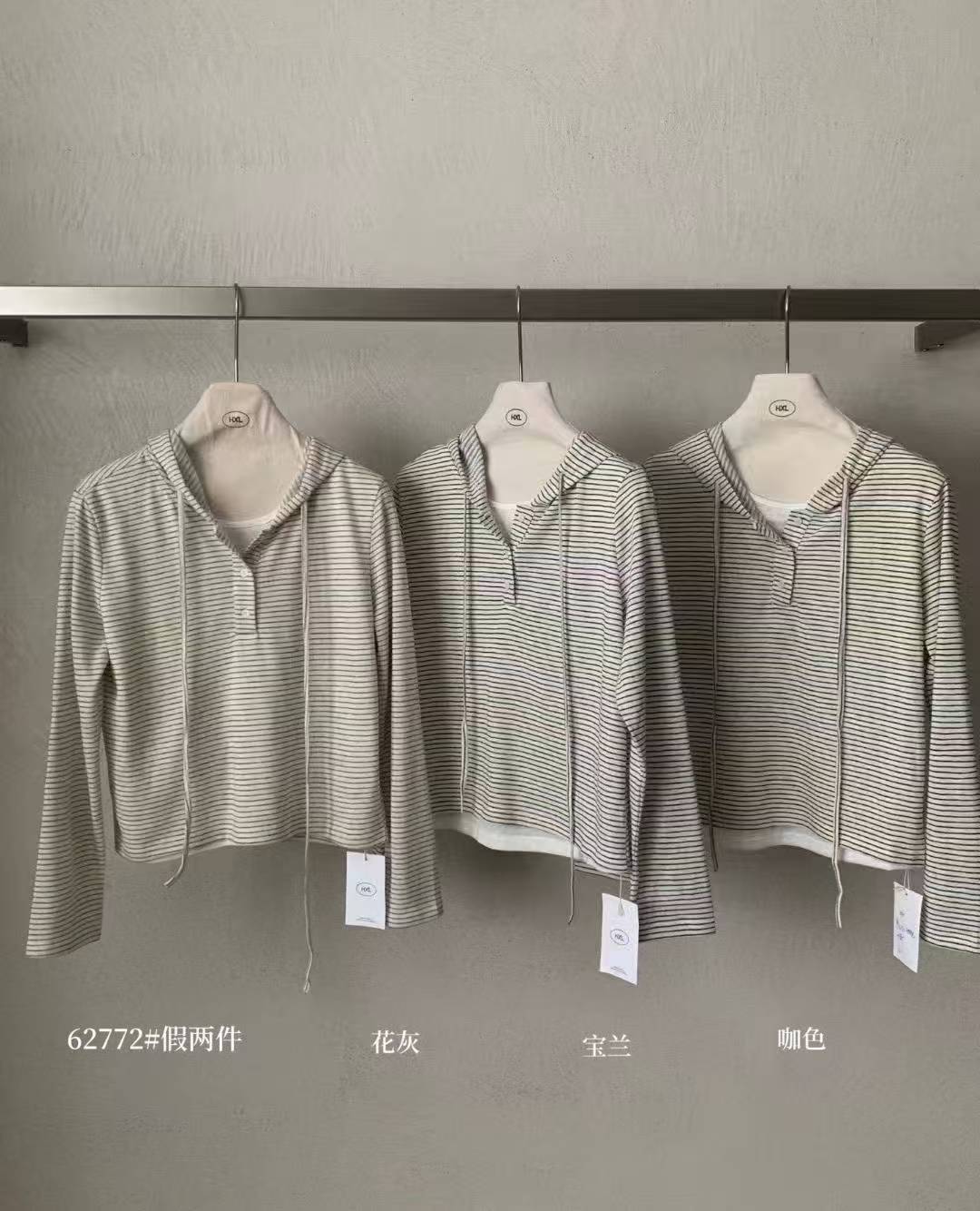 常规长袖修身型连帽吸湿排汗T恤假两件ins风初恋风