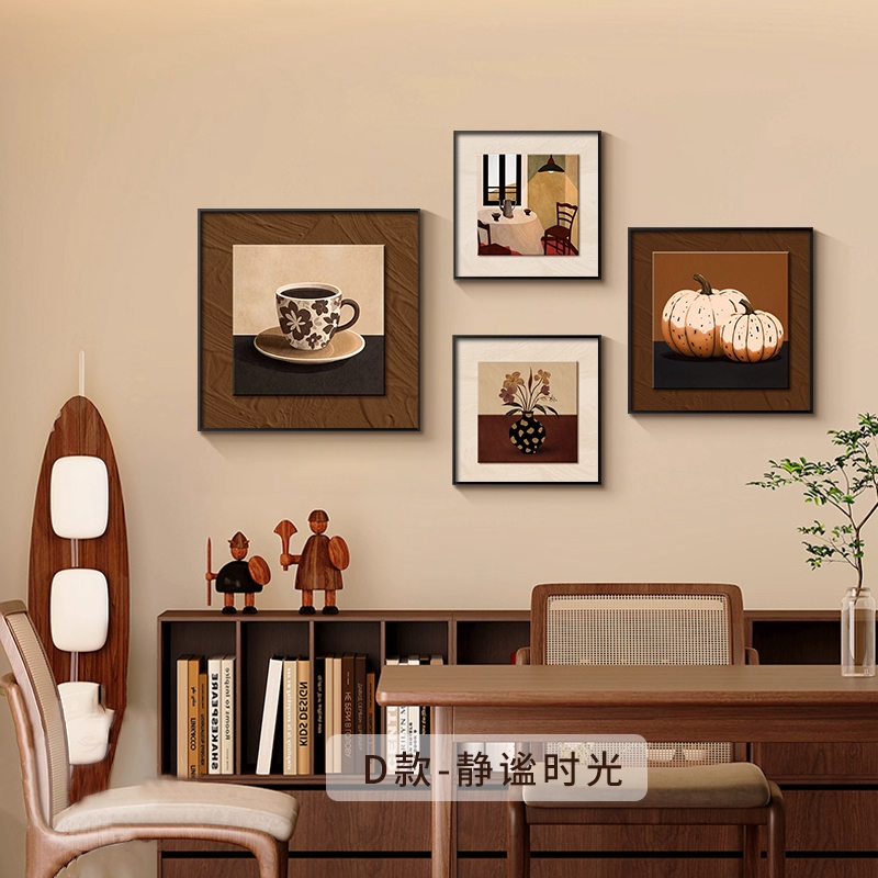 法式中古风餐厅餐桌背景墙装饰画美拉德客厅沙发挂画复古卡通壁画