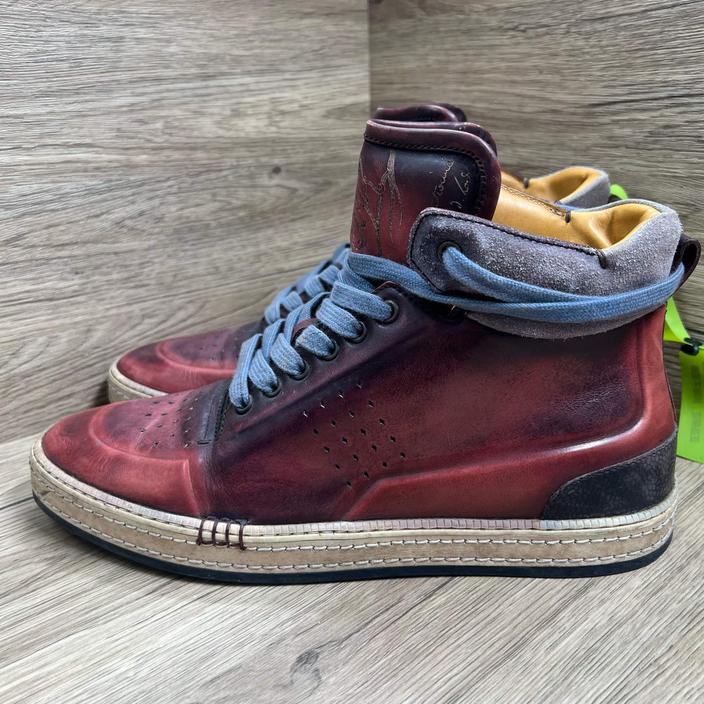 95新 maje Berluti Playtime High 酒红原色高帮鞋 43码