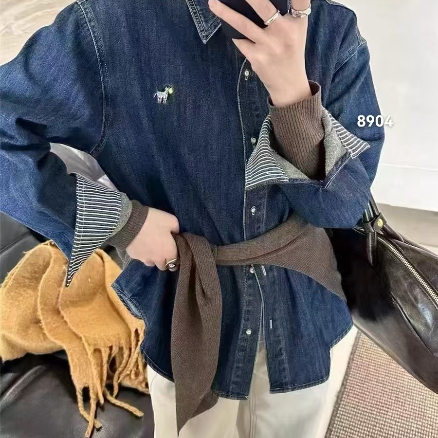 8904斑马刺绣牛仔衬衫女春季韩版宽松百搭设计感长袖外套