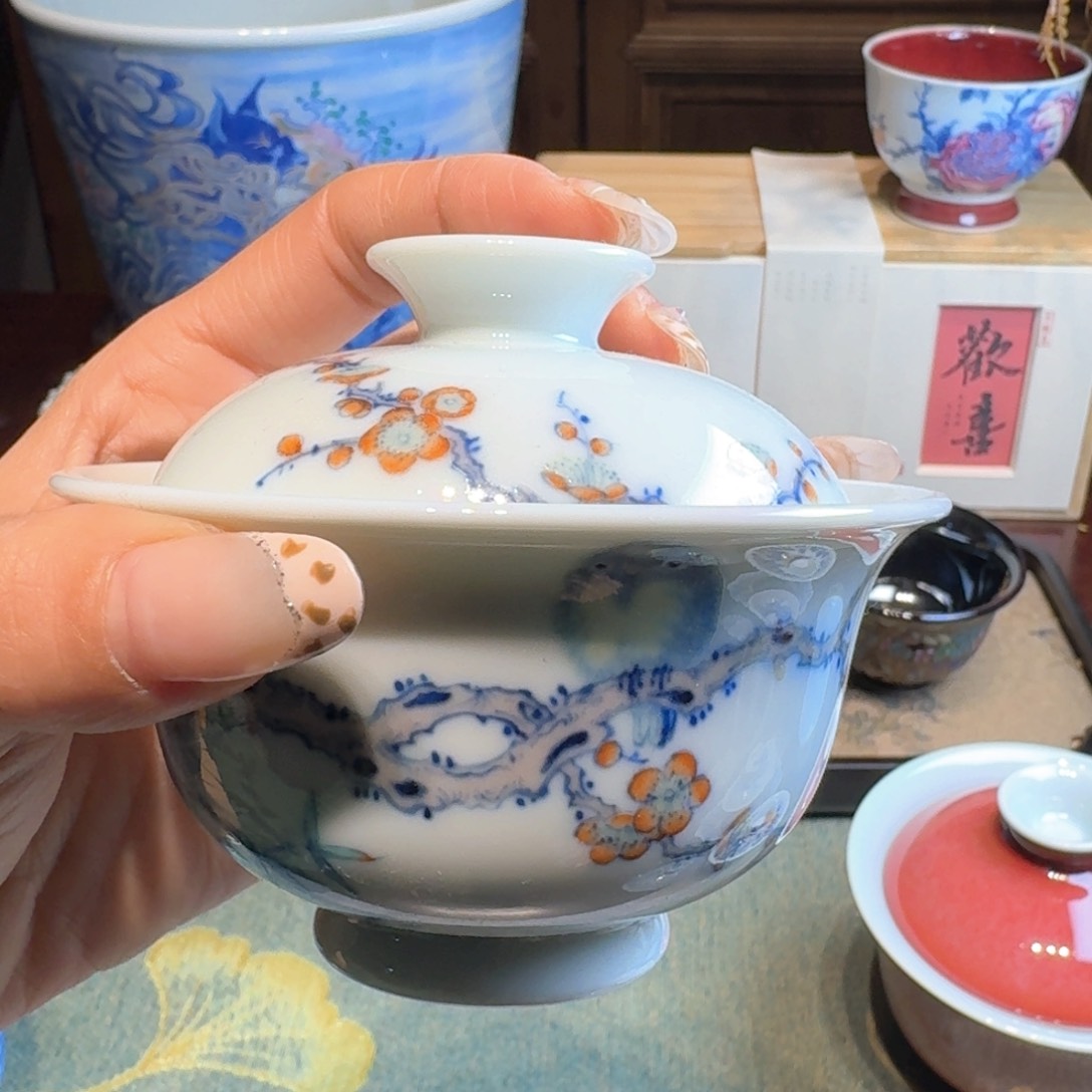 浮光斗彩猫头鹰盖碗